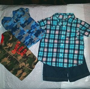 2 footed sleepers denim shorts plaid collar shirt